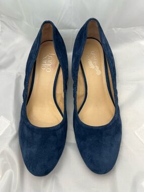 Franco Sarto navy blue suede slip-on block heel pumps Size 8